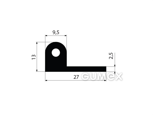 "P" Gummiprofil mit Loch, 27x13/2,5mm, 70°ShA, EPDM, -40°C/+100°C, schwarz, 